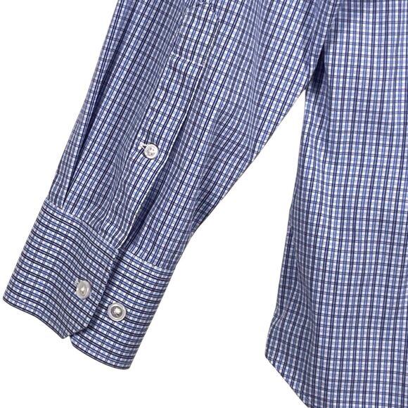 BONOBOS Jetsetter Stretch Slim Fit Dress Shirt Blue Check Size 17x35 EUC - Picture 8 of 16